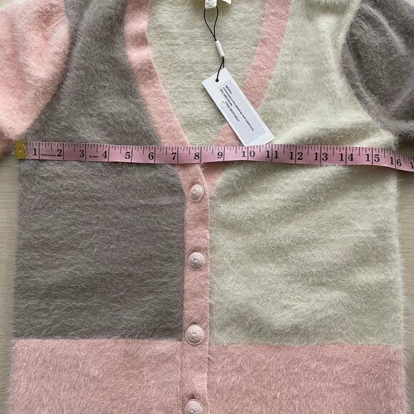 L'Agence Color Block Cardigan with Puff Elbow Sleeves, Size XS - Picture 6 of 8